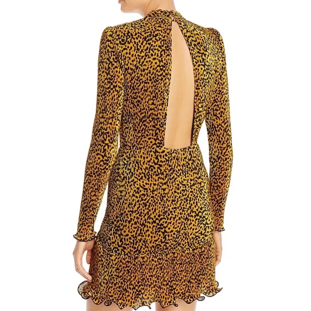 59. SAYLOR Leopard Print Pleated‎ Mini Dress Long Sleeve Open Back Size S